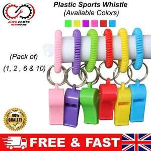 Colourful Plastic Sports Whistle Loud Football Referee Teacher Keychain Keyring - Picture 1 of 43