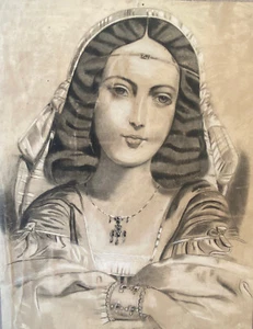 “Porträt Von Mädchen Mit Diadem” Bleistift Auf Papier - Picture 1 of 6
