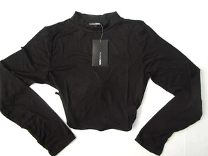 Women's Size Large Tie Front Long Sleeve Crop Top Black Knit NWT - Picture 1 of 9