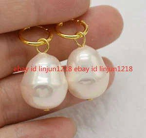 20mm Teardrop South Sea Baroque Pink Shell Pearl Dangle Earring - Picture 1 of 12