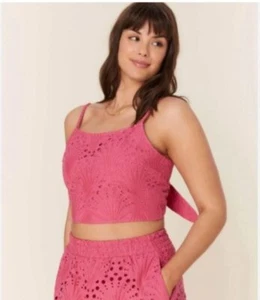 NUEVO Top corto Andie Swim Santiago de encaje abierto encubrimiento rojo costero Cottagecore XL - Imagen 1 de 7