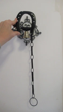 Vintage Wrought Iron Spanish Revival Gate Bell Chime - Horseshoe Cover