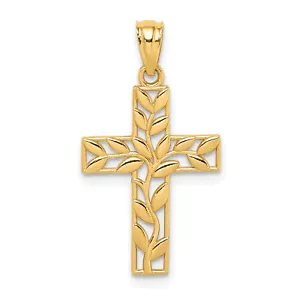 Lex & Lu 14k Yellow Gold Leaf Cross Pendant - Picture 1 of 4