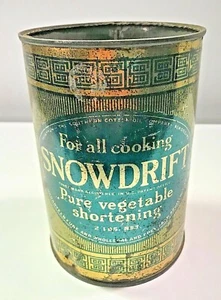 VINTAGE Advertising SNOWDRIFT SHORTENING 2 POUND CAN ADVERTISING TIN EMPTY - Picture 1 of 7