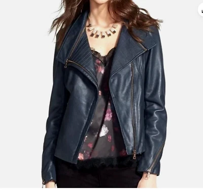 SAM EDELMAN Mujer Azul Teal 100% Cuero Cordero Moto Chaqueta Cremallera Abrigo Talla S Foto 1 de 4