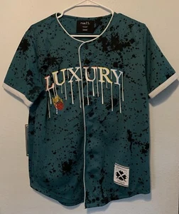 rue21 Mens Small Green Paint Splatter Baseball Jersey Luxury Print Streetwear - Picture 1 of 6