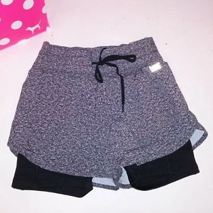 Victoria Secret PINK Shorts XS Athletic Black Gray Double Layer Work Out New - Picture 1 of 5