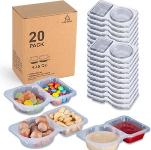 20 Sets Disposable Double Compartment Condiment Containers with Lids - Picture 1 of 6