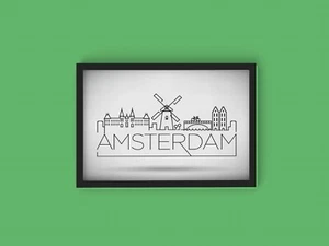 Amsterdam Strichzeichnung A4 Poster Druck Deko Geschenk Wandbild - Bild 1 von 1