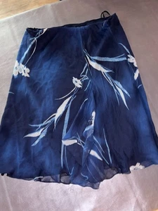 Lauren Ralph Lauren Vintage Marineblau Seide Blumen Midi Boho Rock 2X - Bild 1 von 5