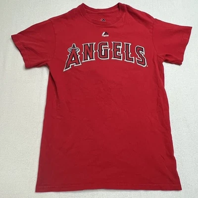 Majestic LA Angels T-Shirt Men's Small Pujols Big Logo Shadow Spell Out Tee Red - Image 1 of 4