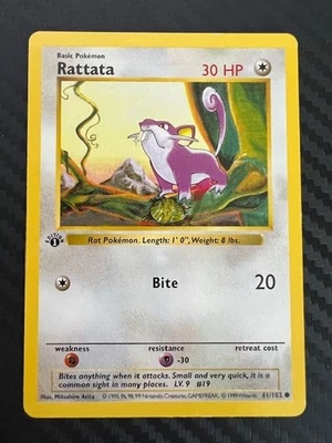 Pokemon TCG Rattata 61/102 Base Set Shadowless 1st Edition Common LP/MP - Image 1 of 2