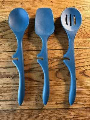 Rachael Ray 3pc Silicone Lazy Tools Set Teal Spoon, Slotted Spoon & Spoonula EUC - Image 1 of 3