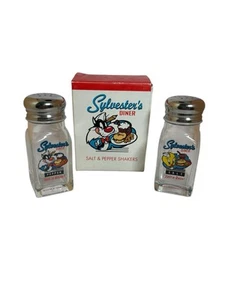 Vintage 1995 Sylvester's Diner with Tweety Bird Glass Salt Pepper & Shakers Rare - Foto 1 di 10