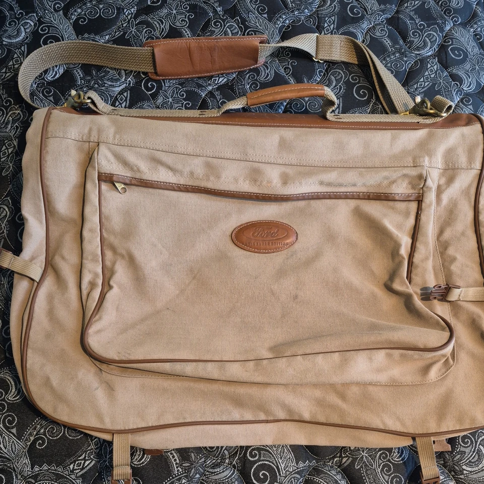 Bolso de Lona Ford Edición Eddie Bauer De Colección Lona Cuero Caqui Beige Maleta Foto 1 de 4