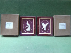 Esculturas de pájaro pavo real y búho sabio orgulloso búho enmarcado Christie en caja A L x 2 - Imagen 1 de 9