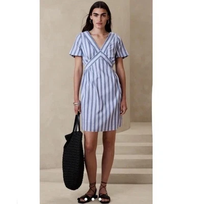 NWT Banana Republic Striped Plunge V-Neck Short Sleeve Shift Dress Blue Large - Изображение 1 из 4