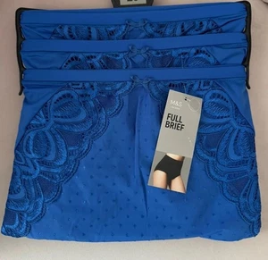 M&S BNWT 3 Pack Blue Full Briefs with lace Knickers Size 14 Knickers BNWT - Picture 1 of 8