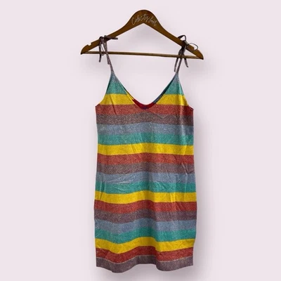 ModCloth Colorful Striped Mini Dress Small Metallic Weave NWT - Image 1 of 4