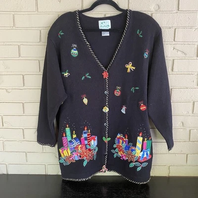VTG Women's Quacker Factory Christmas Holiday Bows Button-Up Sweater Size 1X - Image 1 of 4