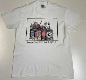 Vintage Hockey Künstler T-Shirt Gr. L Einzelnaht Neuheit lustig Papa Comic 90er - Bild 1 von 10
