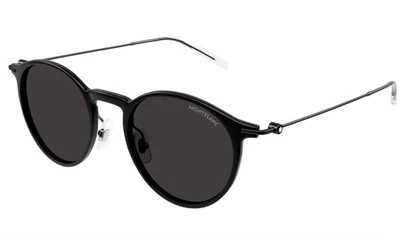 Óculos de sol Montblanc MB0097S-009 clássico preto redondo – elegância minimalista - Imagem 1 de 4