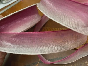 vintage organza sheer 1" ribbon white plum ombre 1yd made in France - Picture 1 of 4