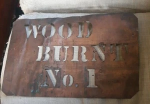 Antique copper stencil 1860 Lime Co. Rockland Me. Wood burnt No.1 - Picture 1 of 2