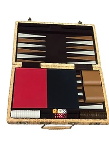 Vintage Chrisloid Backgammon Board Game Wicker Travel Case Book - Picture 1 of 24