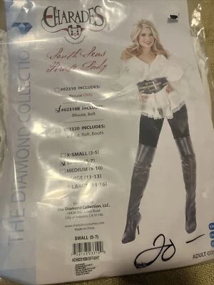 Nuevo de Lote Antiguo Charadas Mares del Sur Pirata Dama 2 Piezas Disfraz Blusa Camisa y Cinturón Talla S 5-7 Foto 1 de 4