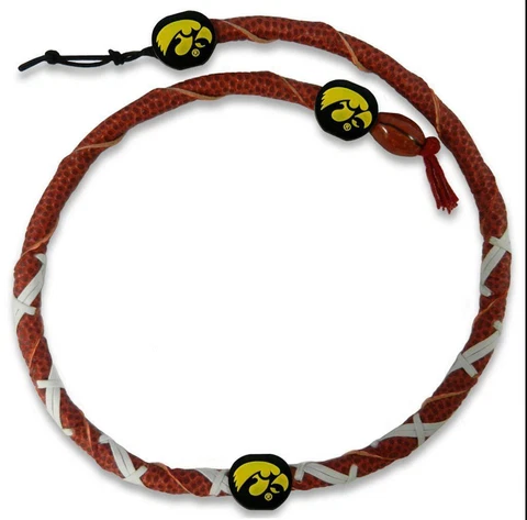 Iowa Hawkeyes Classic Spiral Football Necklace [NEW] NCAA Jewelry Leather Cover