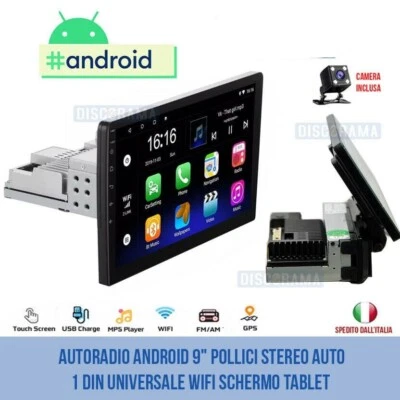 AUTORADIO ANDROID 9" POLLICI STEREO AUTO 1 DIN UNIVERSALE WIFI SCHERMO TABLET  - Immagine 1 di 4