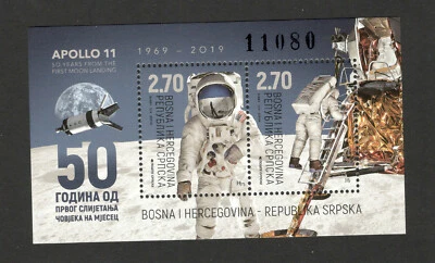 BOSNIA SERBIA-MNH BLOCK-COSMOS-APOLLO 11- 50 Y. FROM THE FIRST MOON LANDING-2019 - Image 1 of 2