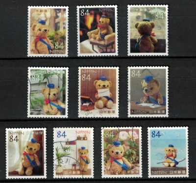 JAPAN 2023 POST BEAR POSUKUMA & FRIENDS (TRAVELING) 84 YEN COMP. SET OF 10 STAMP - Image 1 of 4
