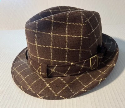 Fedora Churchill Ltd. Brown With Cream Stripes- Checkered  Pattern- Size 7 - Image 1 of 4