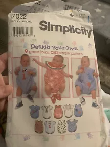 Simplicity Pattern 7022 UNCUT Babies Romper with Short Sleeves or Sleeveless - Picture 1 of 4