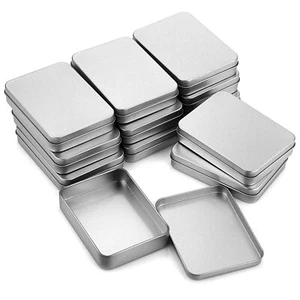 Pack of 12 Rectangular Storage Tins Box With Lid, Metal Silver Empty Tins Box... - Picture 1 of 9