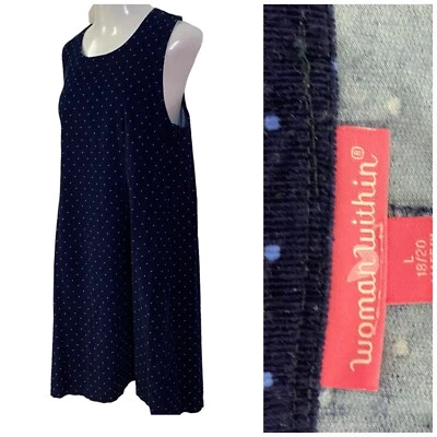 Woman Within Dress Womens Large 18/20 Modest Corduroy Blue Polka Dot Work Office - Image 1 of 4
