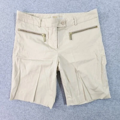 Pantalones Cortos Michael Kors Mujer Talla 6 Caqui Beige Bolsillos con Cremallera Bermudas Elastizadas Foto 1 de 4