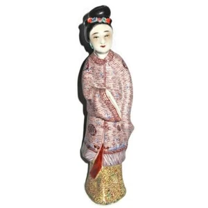 Antique Chinese Early Republic Period Famille Red Robe Woman Figurine, 8 1/8" - Picture 1 of 3
