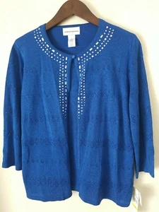 Alfred Dunner Pointelle Mock Layer Embellished Sweater Cobalt Blue NWT Size M - Picture 1 of 7