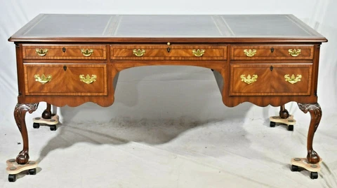 Henkel Harris (Moore) Leather Top Mahogany Partners Desk with Claw and Ball Feet Cover