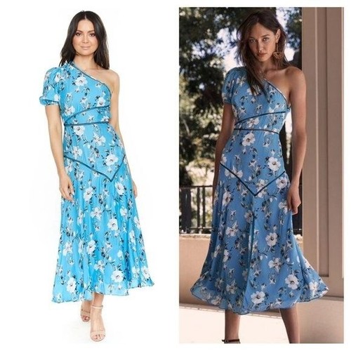 Abito Midi Talulah Nuovo con etichette Cannes blu valentino floreale una spalla medio M