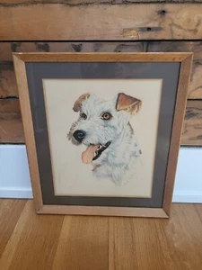 VINTAGE DRAHTHAAR TERRIER HUND PORTRAIT ROLF ANDERSEN ZEICHNUNG PASTELL 15 x 17 - Bild 1 von 7