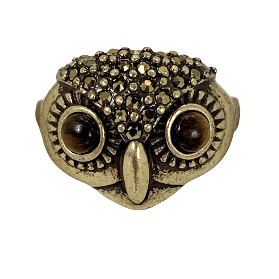 Lucky BRAND Antique Goldtone Hoot Couture Owl Face Ring 7 JLRY7042