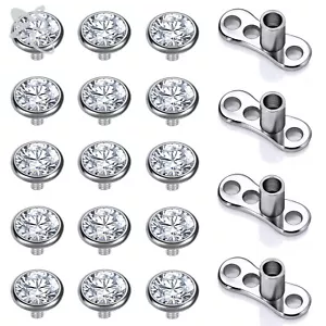 19/21 Pcs Micro Dermal Piercing Stainless Steel Dermal Anchor CZ Skin Piercing - Picture 1 of 15