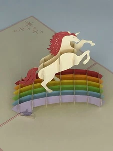 Einhorn 3D Pop Up Karte Gruß Rosa Geburtstag Jahrestag Liebe Regenbogen Party - Bild 1 von 3