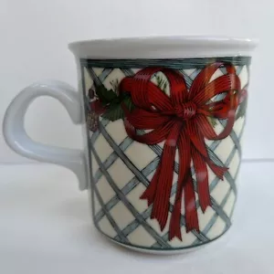 Dansk Mug Nordic Holiday Christmas Coffee Tea Cup Pine Cone Ribbons Bows - Picture 1 of 8
