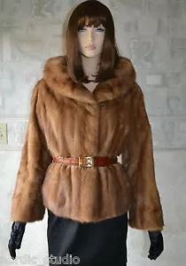 Genuine Pastel MINK Fur Cropped JACKET, Light Brown, size M, real fur - Picture 1 of 12