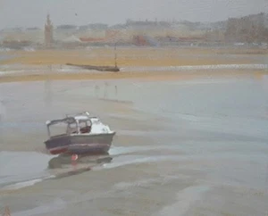 NEU ORIGINAL MICHAEL RICHARDSON ""Ruhiger Liegeplatz"" Kent Küste Seeboot ÖLGEMÄLDE - Bild 1 von 1